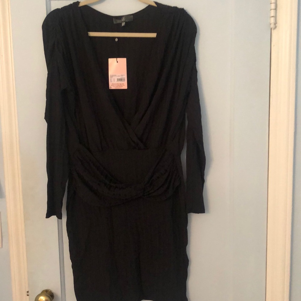 Misguided size 12 long sleeve black ribbed dress